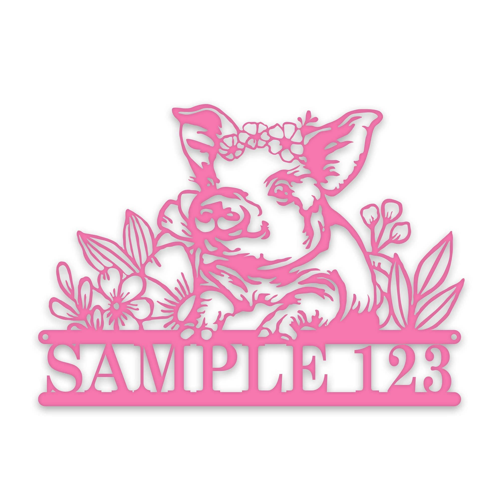Personalized Metal Sign – Pig Metal Decor with Flowers | Custom Porch Sign