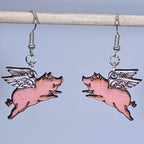 Flying Pig Wooden Dangle Earrings | Realistic Animal Jewelry
