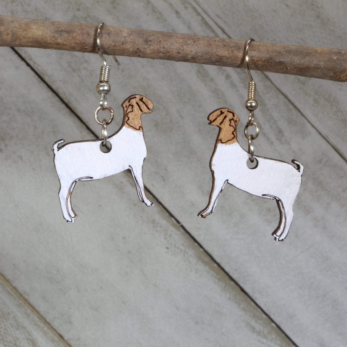 Realistic Show Goat Wooden Dangle Earrings | Farm Animal Jewelry