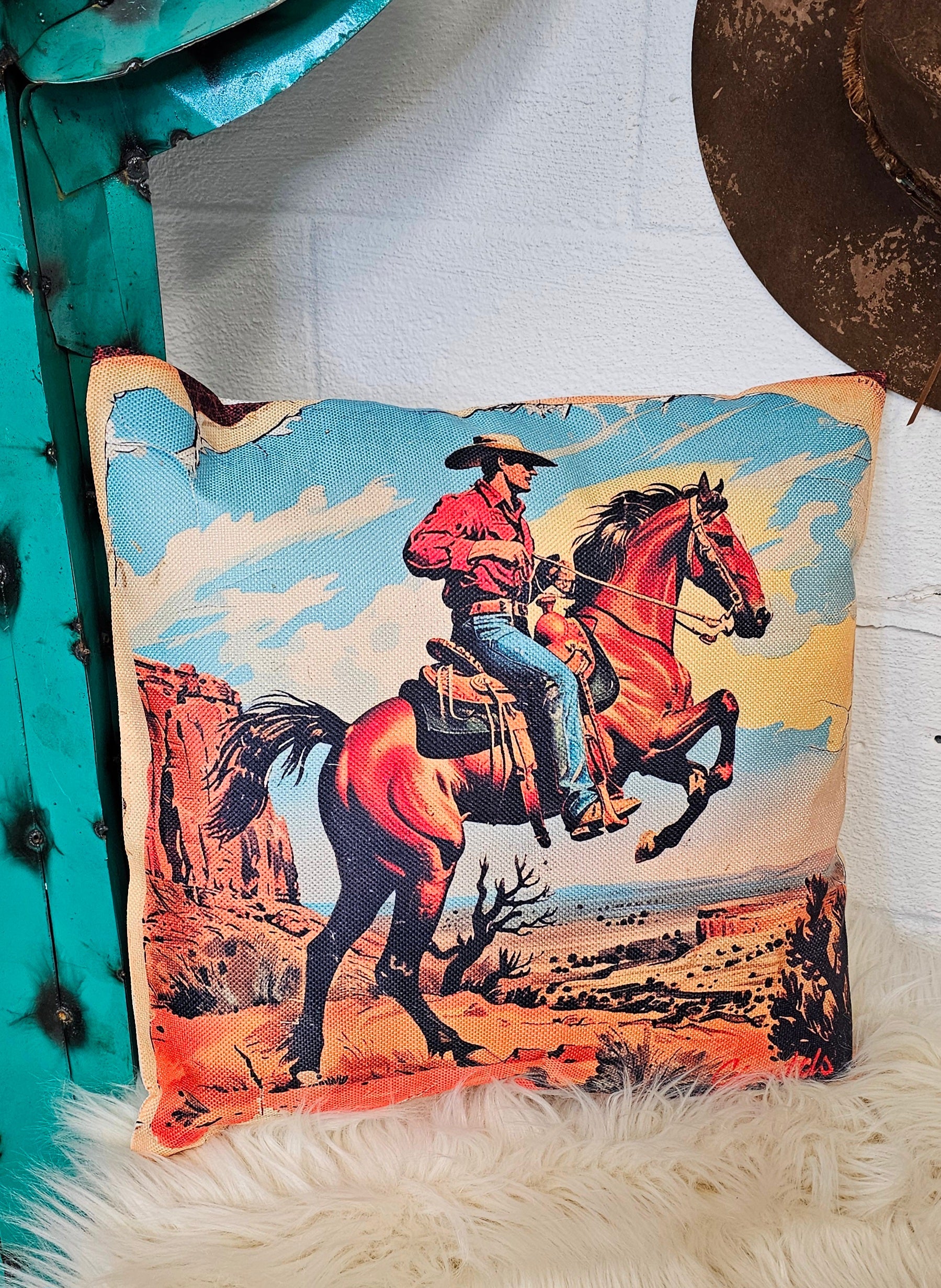 Baha Ranch Vintage Cowboy Pillow Case Made in America