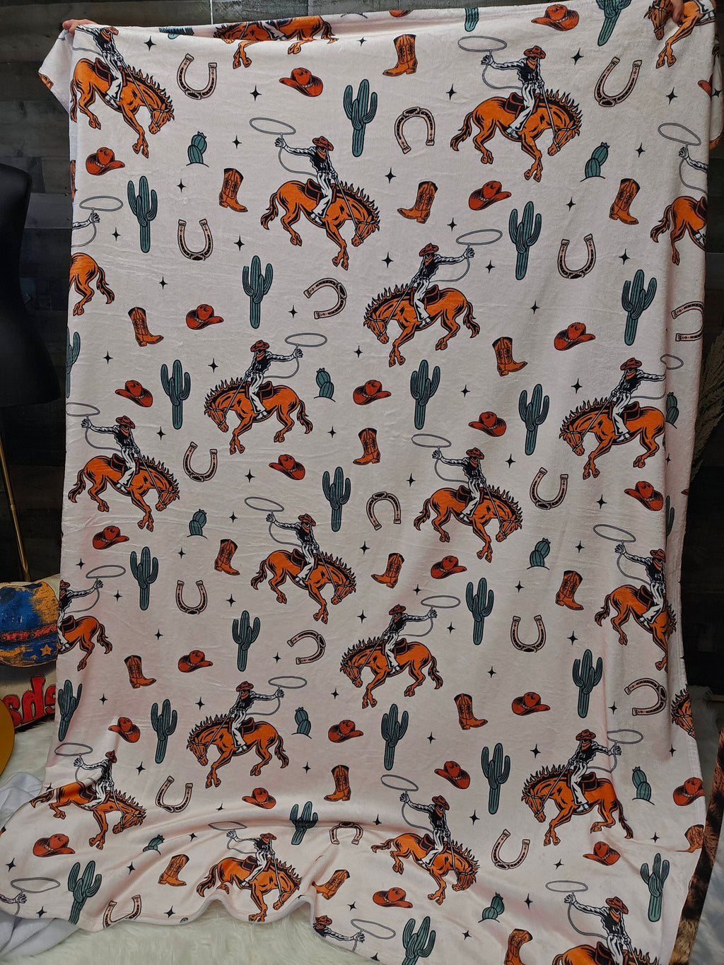 Baha Ranch Rodeo Cowboy Throw Blanket Ultra-Soft Micro Fleece Blanket 60" x 80" Made in America