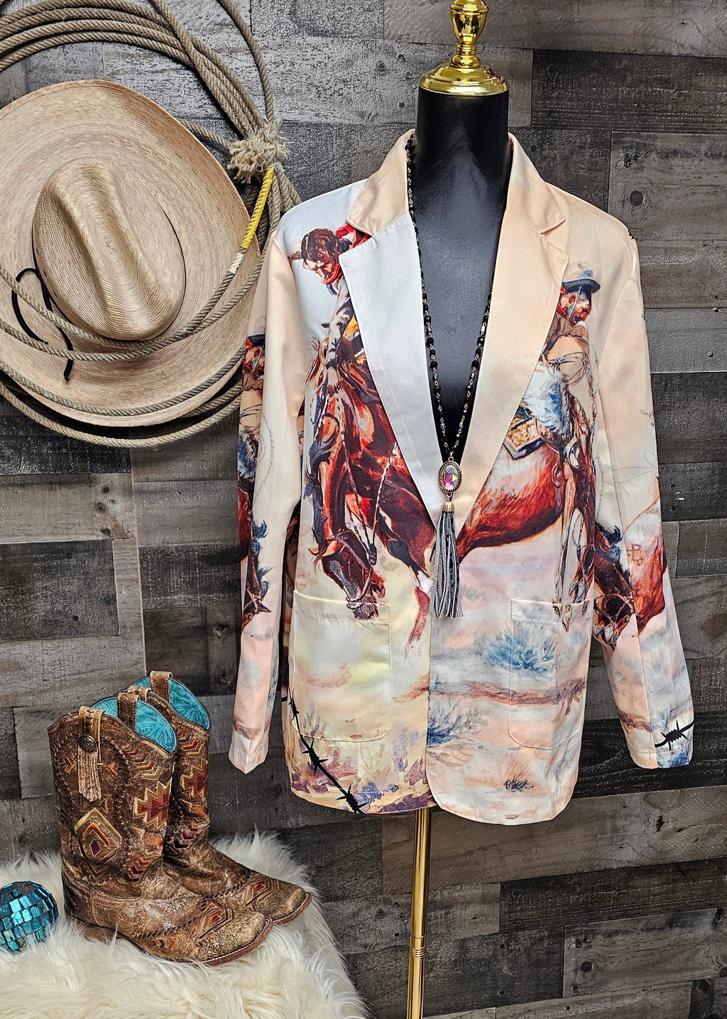 Baha Ranch Yeehaw Cowboy Vintage Western Retro Blazer