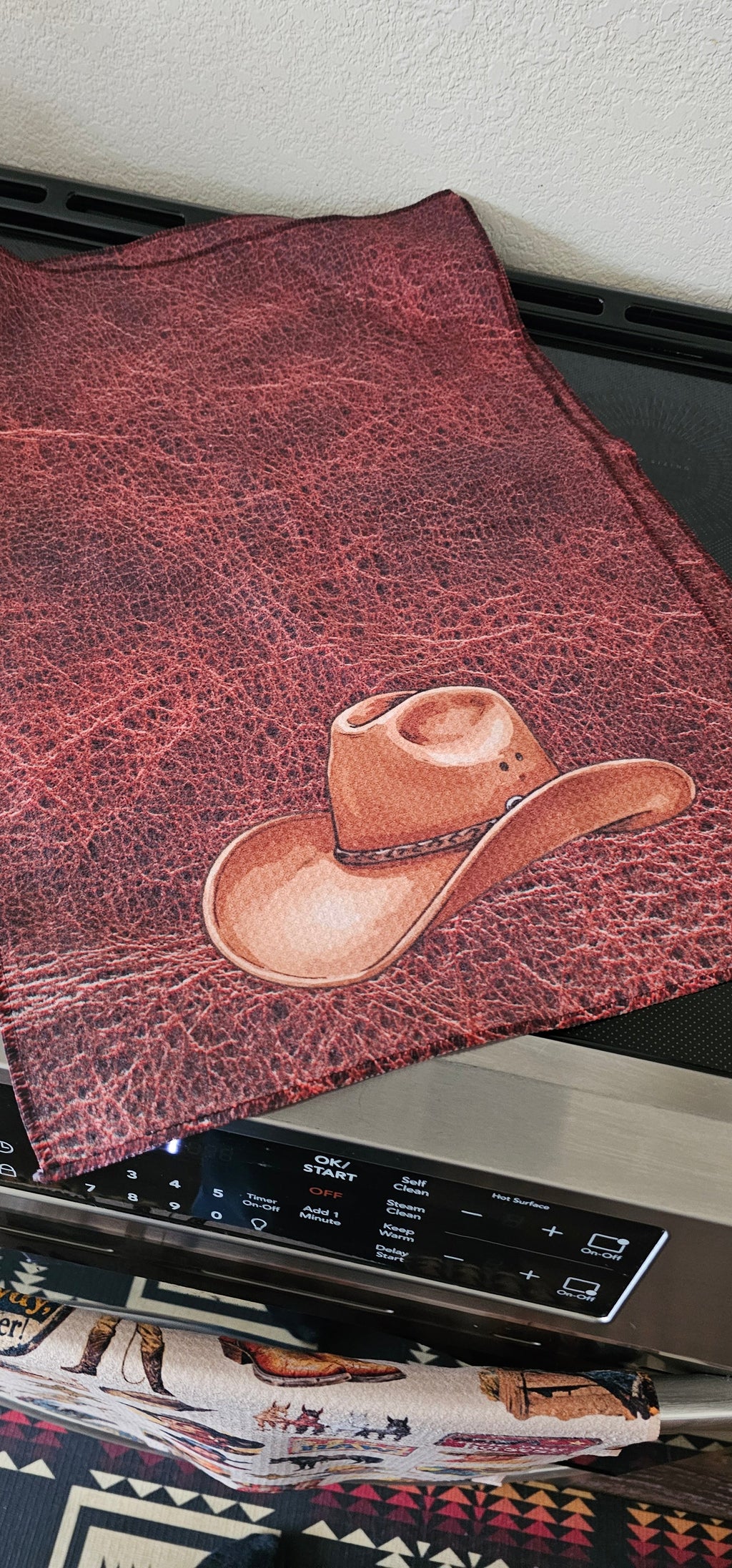 Baha Ranch Monogrammed Initial Western Leather Look Saddle Longhorn Cowboy Cowgirl Kitchen Dish Towels Made in America