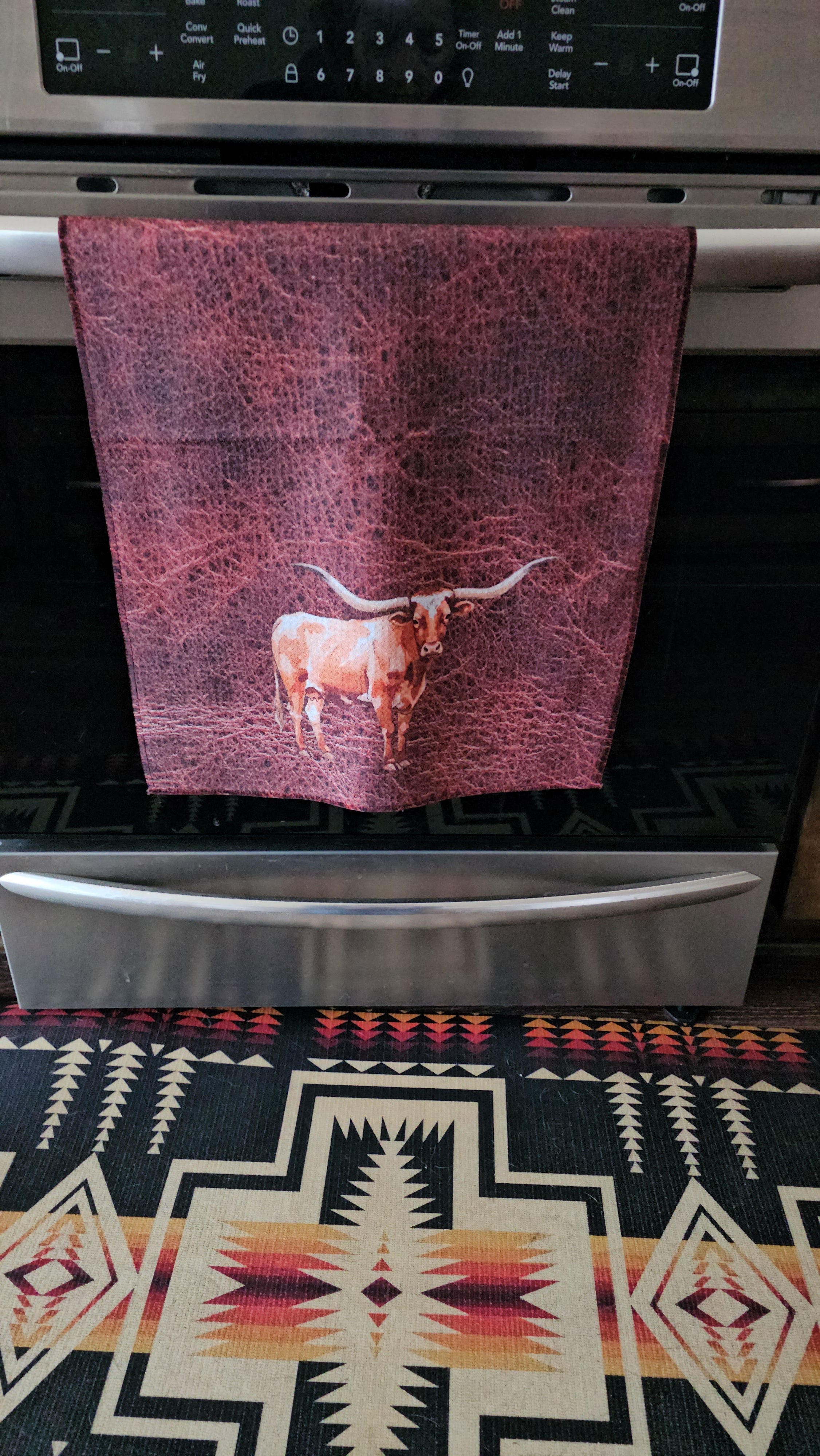 Baha Ranch Monogrammed Initial Western Leather Look Saddle Longhorn Cowboy Cowgirl Kitchen Dish Towels Made in America