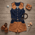 Giddy Up Cowgirl Fringe Vest Shorts Set Outfit