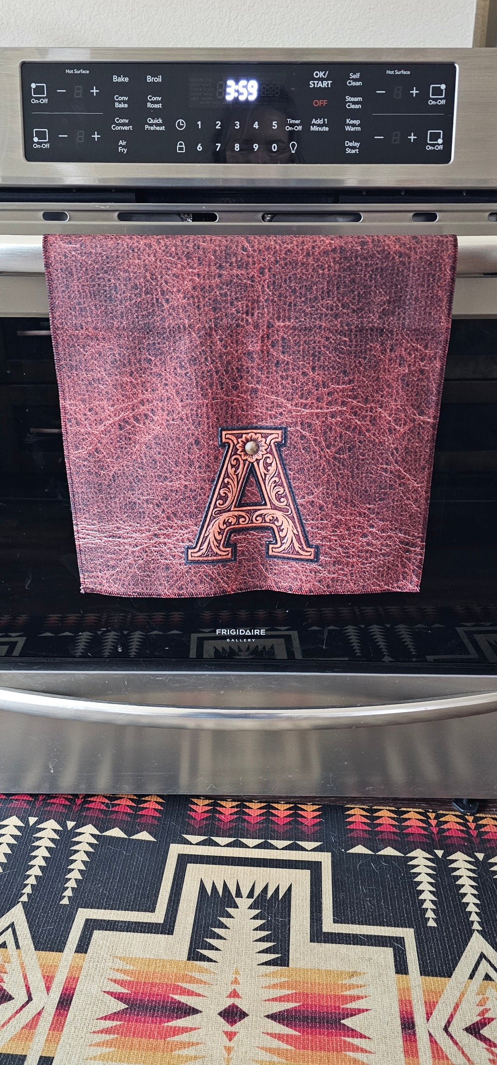 Baha Ranch Monogrammed Initial Western Leather Look Saddle Longhorn Cowboy Cowgirl Kitchen Dish Towels Made in America