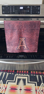 Baha Ranch Monogrammed Initial Western Leather Look Saddle Longhorn Cowboy Cowgirl Kitchen Dish Towels Made in America