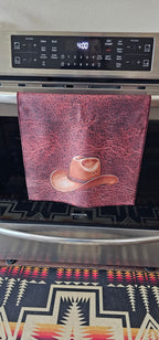 Baha Ranch Monogrammed Initial Western Leather Look Saddle Longhorn Cowboy Cowgirl Kitchen Dish Towels Made in America