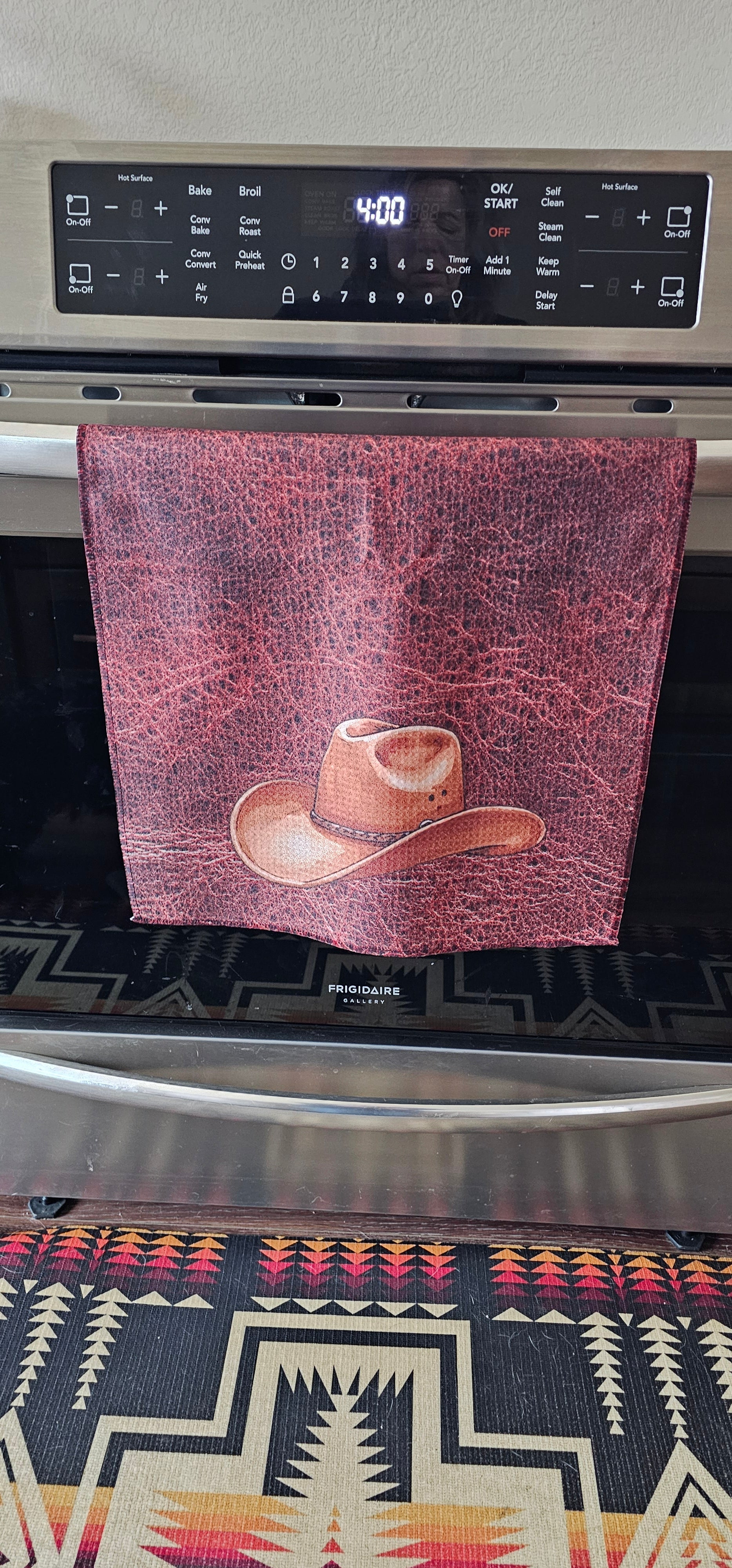 Baha Ranch Monogrammed Initial Western Leather Look Saddle Longhorn Cowboy Cowgirl Kitchen Dish Towels Made in America