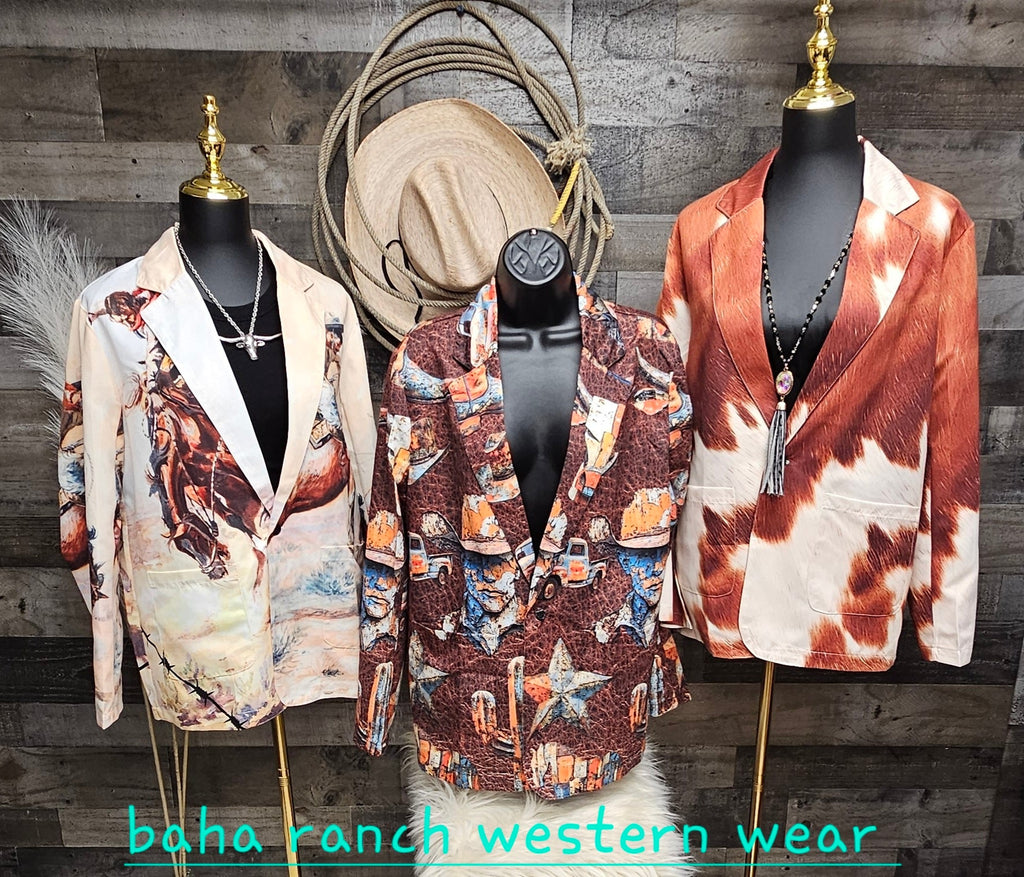 Baha Ranch Yeehaw Cowboy Vintage Western Retro Blazer