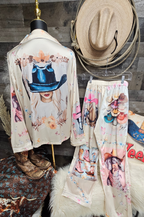 Baha Ranch Danilo Painted Cowgirl Satin Long Pajamas
