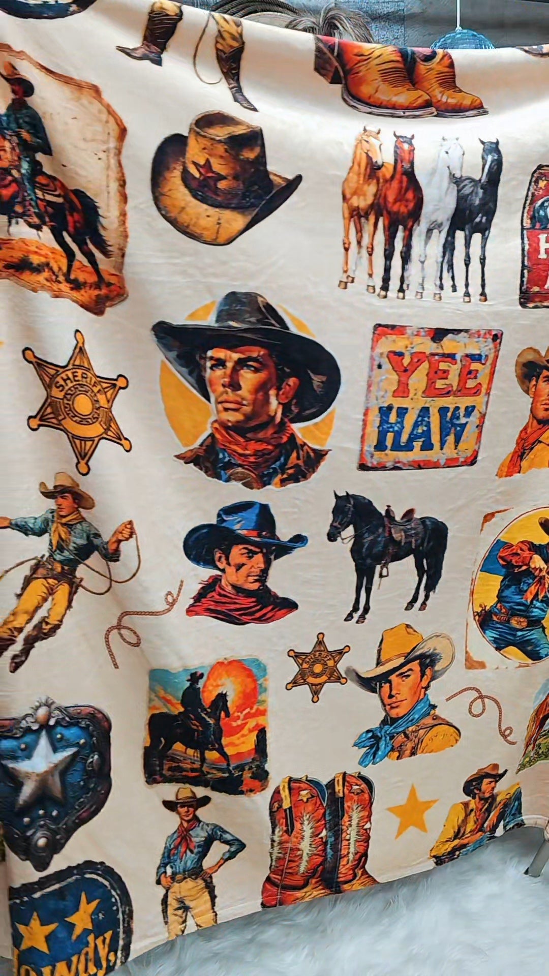 Baha Ranch Vintage Cowboy Collage Ultra-Soft Micro Fleece Blanket 60" x 80" Made in America