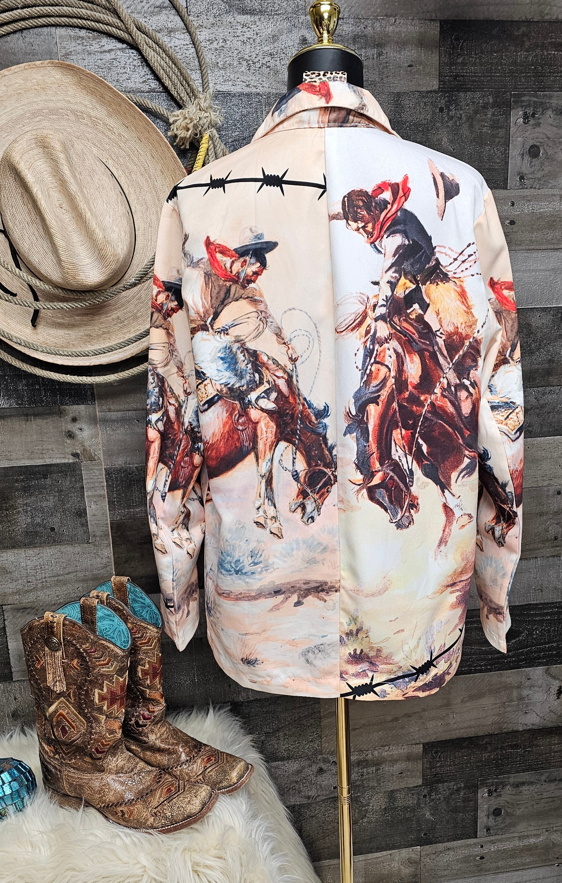 Baha Ranch Yeehaw Cowboy Vintage Western Retro Blazer