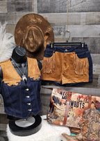 Giddy Up Cowgirl Fringe Vest Shorts Set Outfit