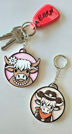 3d Western Cowgirl Cowboy Highland Cow Theme - Necklace, Purse Charm, Earrings, Keychain, Magnet