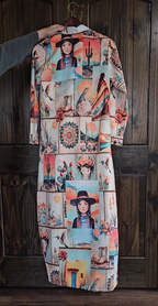 Baha Ranch Colores de Mexico Pictures of the Southwest Button-Up Long Sleeve Shirt Dress Duster