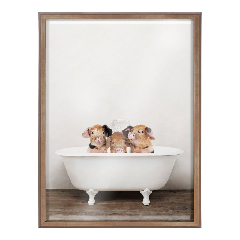 Blake Three Little Pigs in Vintage Bathtub Framed Printed Glass by Amy Peterson Art Studio