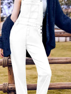 White Bib Square Neck Denim Overalls