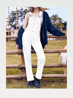 White Bib Square Neck Denim Overalls