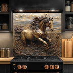 Bronze Spirit Tempered Glass Backsplash – Galloping Horse Copper Look Kitchen Back Splash