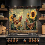 Sunny Roosters – Tempered Glass Backsplash | Farmhouse Chicken & Sunflower Backsplash