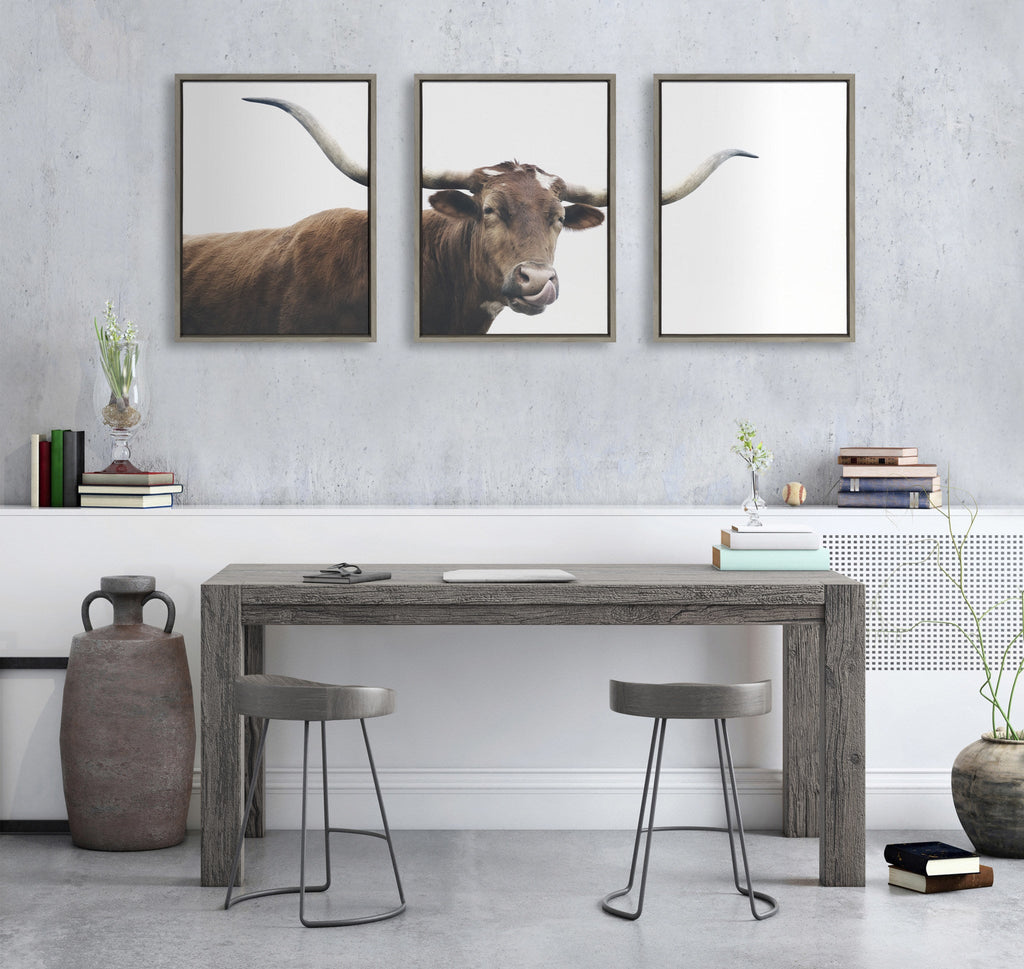Sylvie Texas Longhorn Cow Lick 1 2 3 Framed Canvas by The Creative Bunch Studio