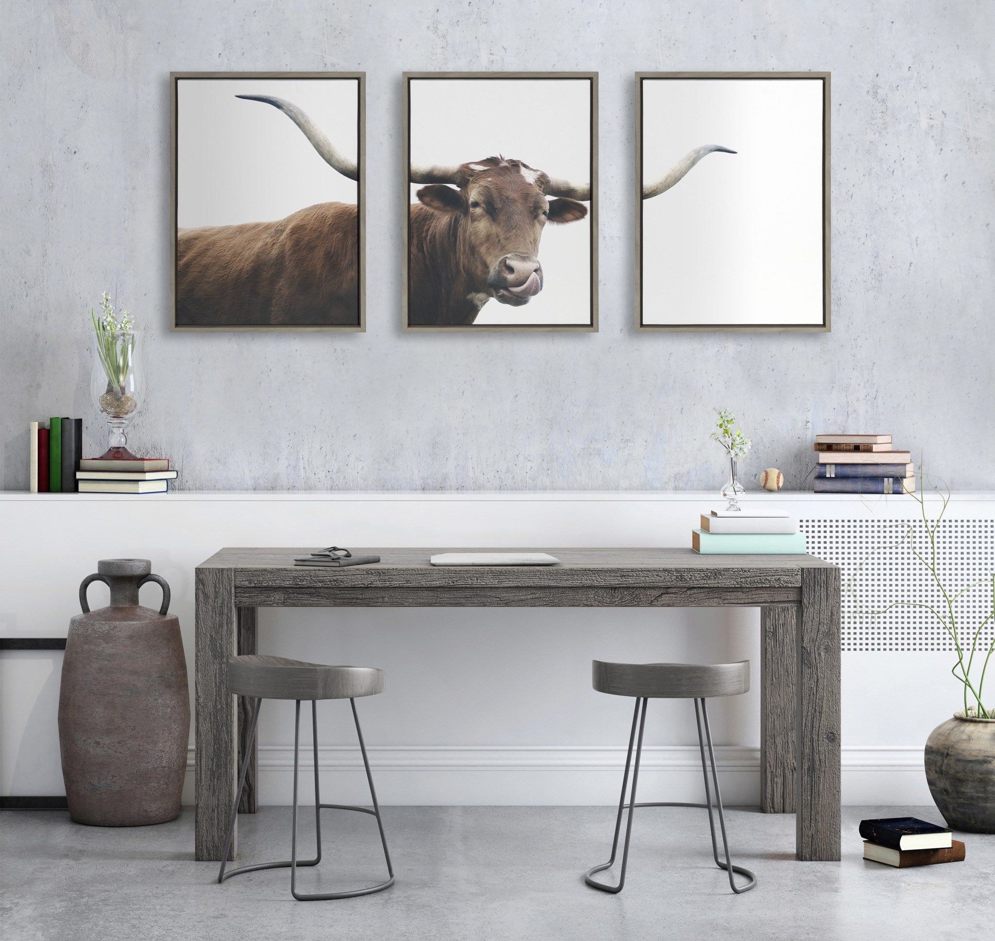 Sylvie Texas Longhorn Cow Lick 1 2 3 Framed Canvas by The Creative Bunch Studio
