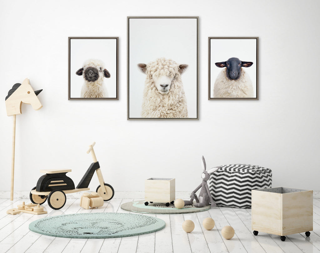 Sylvie Sheep Bangs Portrait, Animal Studio Black Nosed Sheep and Dorper Sheep Framed Canvas Art Set by Amy Petrson Art Studio