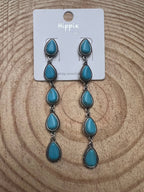 Western 5-Teardrop Faux Turquoise Dangle Earrings — Bold 3½" Statement Drop