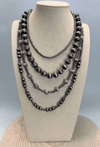 Faux Sterling Pearl Layered Necklace Set — 4-Piece Burnished Silver Western Layering Set (16" / 18" / 20" / 22")