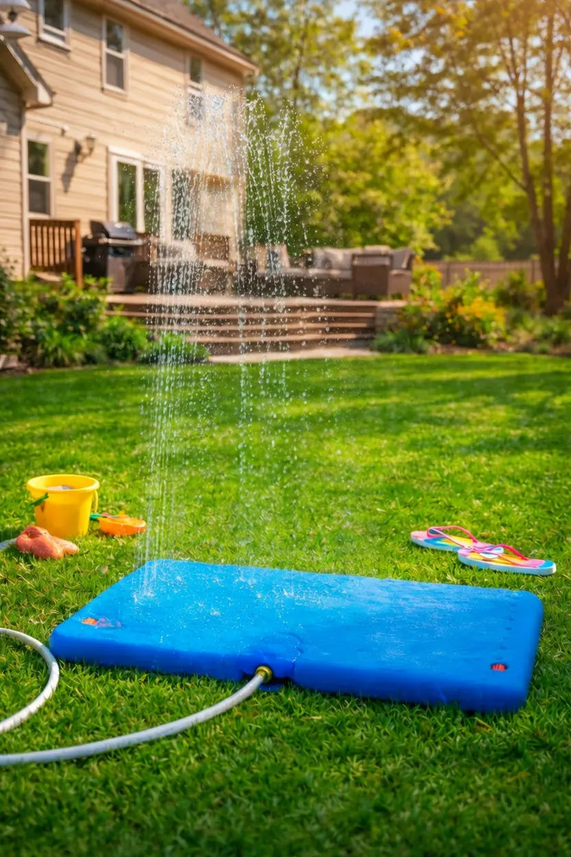 Sunneday Splash Pad for Kids | Oscillating Water Sprinkler | Backyard Summer Fun | Blue