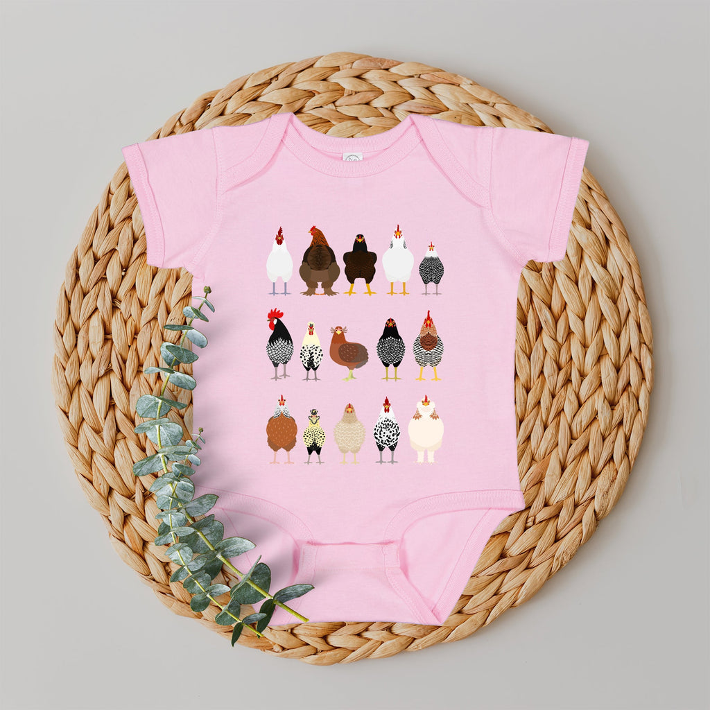 Chicken Lovers Farmyard Birds Illustration Featuring Hen Breeds For Kids And Infants Comfort Colors Tee