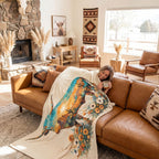 Baha Ranch Painted Longhorn Throw Blanket 60" x 80" Made in America